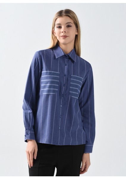 Gömlek Yaka Mavi Kadın Gömlek Rınzo fiyatları
