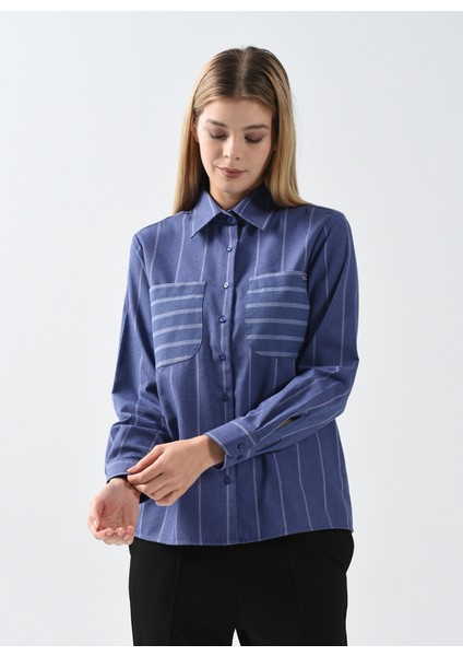 Gömlek Yaka Mavi Kadın Gömlek Rınzo modelleri