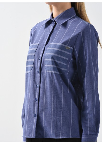 Gömlek Yaka Mavi Kadın Gömlek Rınzo indirimleri