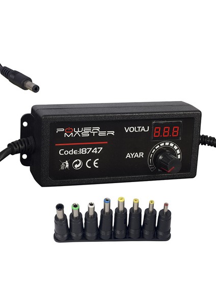 Powermaster PM-18747 3 Volt - 24 Volt 2 Amper Çok Uçlu Ayarlı Kademeli Adaptör