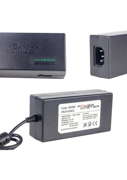 Powermaster PM-13095 12 Volt - 24 Volt Arası 70 Watt 8 Uçlu Unıversal Notebook Adaptörü