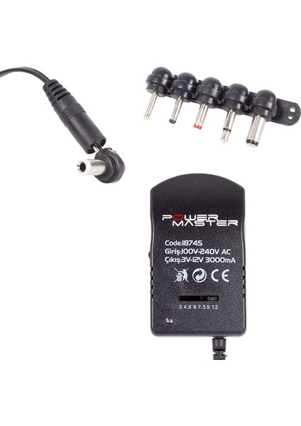 Powermaster PM-18745 3 Volt - 12 Volt 3 Amper Çok Uçlu Ayarlı Kademeli Adaptör