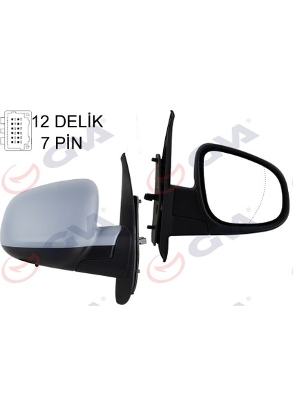 1016320 Dış Dikiz Aynası Sağ Kangoo-Cıtan 13 Elektrikli Isıtmalı Sensörlü Astarlı Asferik 7 Fiş VM-6132EHPASR