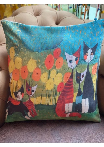 Kedi Dijital Baskı Kırlent Yastık Kılıfı