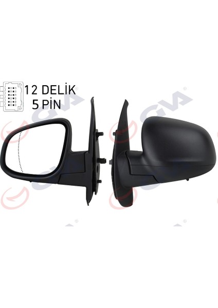 1016323 Dış Dikiz Aynası Sol Kangoo-Cıtan 13 Elektrikli Isıtmalı Desenli Asferik 5 Fiş VM-6132EHAL