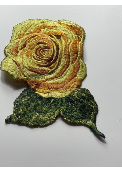 20X11 cm Sarı Gül Yeşil Yapraklı Nakışlı Aplike Yama Dikiş Güpür Nakış fiyatları