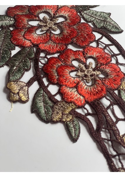 26X16 cm Kiremit Gül Yapraklı Nakışlı Aplike Yama Dikiş Güpür Nakış fiyatları