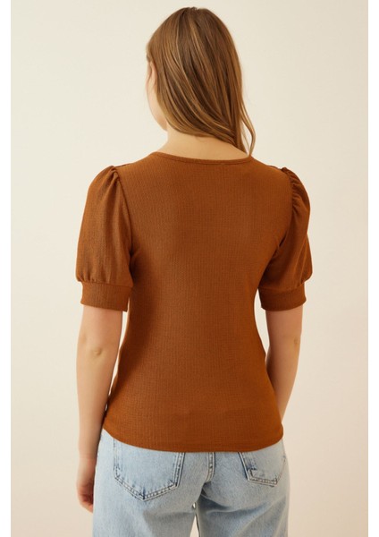 Kadın Taba Kare Yaka Örme Bluz HZL22W-BD104091 modelleri
