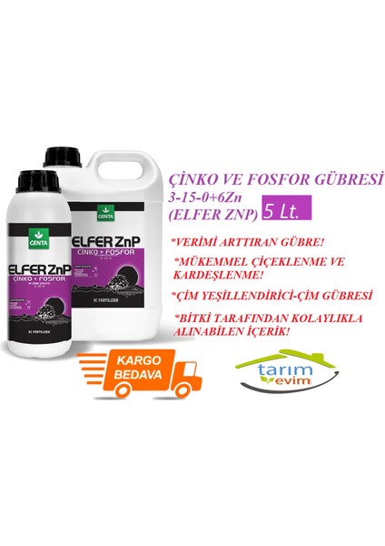 Çinko ve Fosfor Gübresi 3-15-0+6zn (Elfer Znp)5 Lt