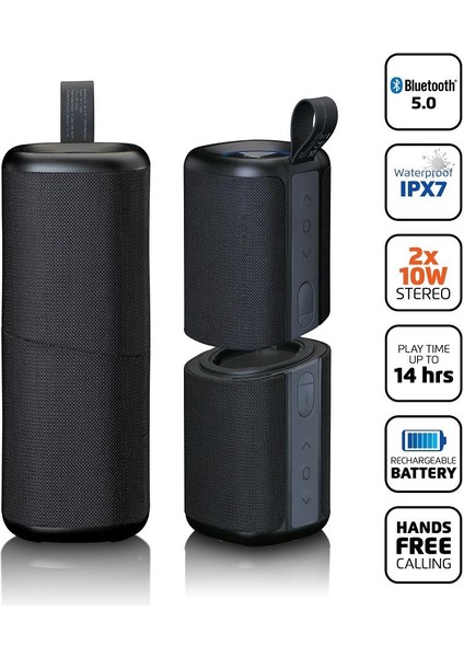 BTP-400 Bk - 2'si 1 Arada Bluetooth Hoparlör – Su Geçirmez (Ipx7), Siyah