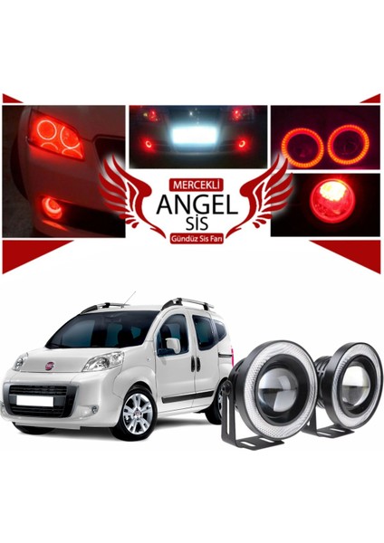 Fiat Fiorino Uyumlu, Universal Mercekli LED Angel Sis Farı, 76MM Kırmızı Renk