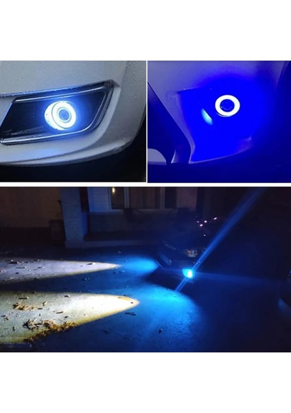 STS Oto Aksesuar Peugeot 301 Uyumlu, Universal Mercekli LED Angel Sis Farı, 76MM Buz Mavi Renk