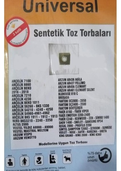 Özel Üretim 5 Adet Arçelik 7100 Süpürge Toz Torbası Toz Salımı Sıfır Düzeyinde 3 Kat Elyaf