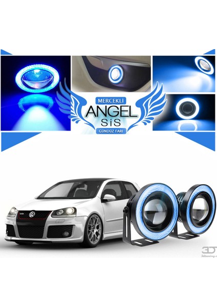 Volkswagen Golf 5 Uyumlu, Universal Mercekli LED Angel Sis Farı, 76MM Buz Mavi Renk fiyatları