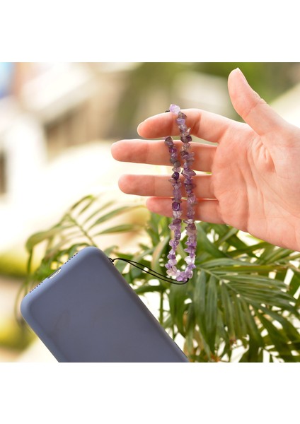 Ametist Taşı Telefon Askısı - Pembe Kuvars Bileklik Hediyeli