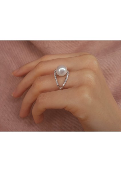 Pırlanta Taşlı İncili Yüzük