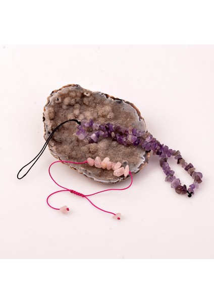 Ametist Taşı Telefon Askısı - Pembe Kuvars Bileklik Hediyeli fiyatları