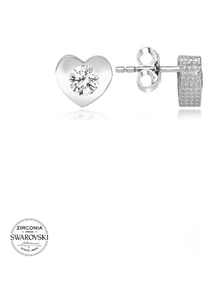Swarovski Zirconia Pırlanta Montür Kalp 925 Ayar Gümüş Küpe