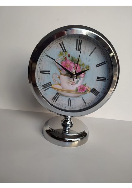 Krom Renkli Metal Ofis Salon Masa Saati 25*20 cm