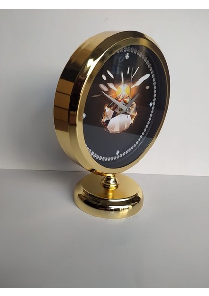 Altın Gold Renkli Metal Ofis Salon Masa Saati 25*20 cm B2