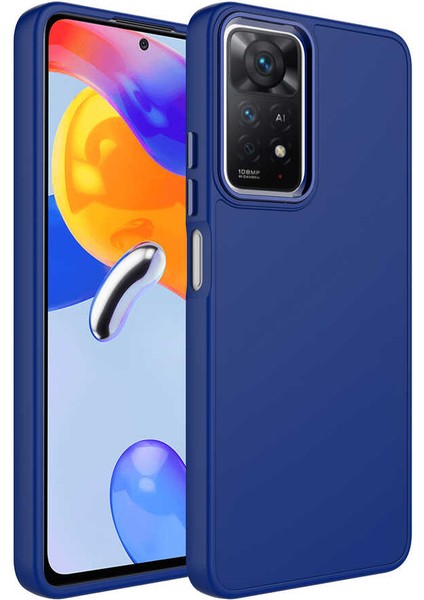 Case 4U Xiaomi Redmi Note 11 Pro 5G Kılıf Metal Çerçeve Hassas Butonlu Renkli Içi Kadife Lansman Kılıfı Luna Kapak Lacivert