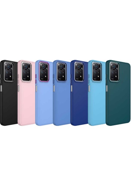 Case 4U Xiaomi Redmi Note 11 Pro 5G Kılıf Metal Çerçeve Hassas Butonlu Renkli Içi Kadife Lansman Kılıfı Luna Kapak Lacivert