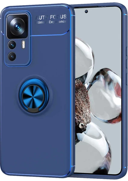 Case 4U Xiaomi Mi 12T Kılıf Autofocus Shockprof Ravel Yüzüklü Standlı Slikon Kapak Mavi