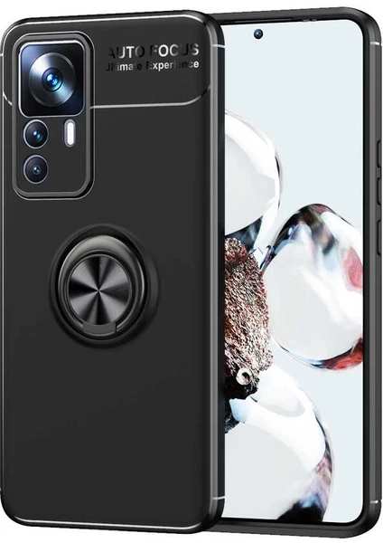 Case 4U Xiaomi Mi 12T Kılıf Autofocus Shockprof Ravel Yüzüklü Standlı Slikon Kapak Siyah