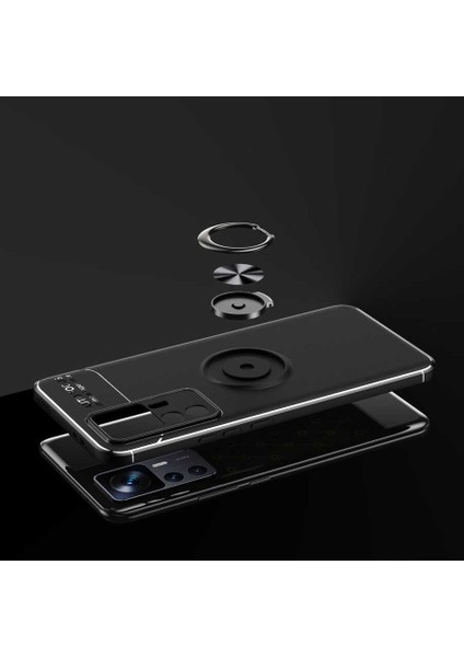 Case 4U Xiaomi Mi 12T Kılıf Autofocus Shockprof Ravel Yüzüklü Standlı Slikon Kapak Siyah - Mavi