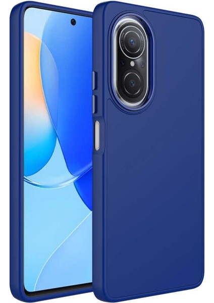 Huawei Nova 9 SE Kılıf Metal Çerçeve Hassas Butonlu Renkli Içi Kadife Lansman Kılıfı Luna Kapak Lacivert