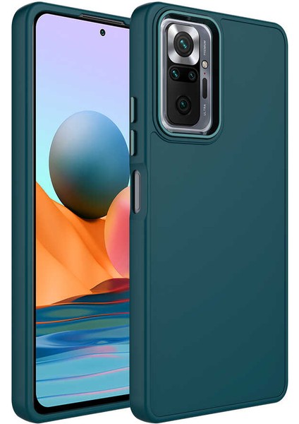 Xiaomi Redmi Note 10 Pro Kılıf Metal Çerçeve Hassas Butonlu Renkli Içi Kadife Lansman Kılıfı Luna Kapak Koyu Yeşil