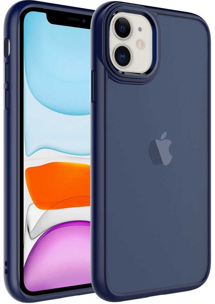 Apple iPhone 11 Kılıf Pastel Renkli Buzlu Arka Yüzey Sert PC May Kapak Lacivert