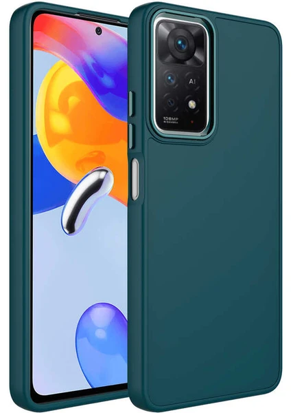 Case 4U Xiaomi Redmi Note 11 Pro 5G Kılıf Metal Çerçeve Hassas Butonlu Renkli Içi Kadife Lansman Kılıfı Luna Kapak Koyu Yeşil