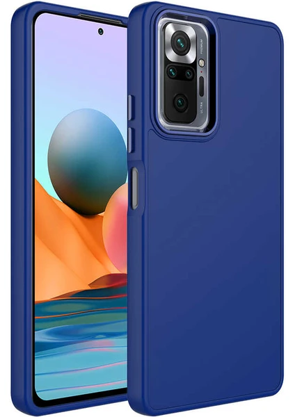 Case 4U Xiaomi Redmi Note 10 Pro Kılıf Metal Çerçeve Hassas Butonlu Renkli Içi Kadife Lansman Kılıfı Luna Kapak Lacivert