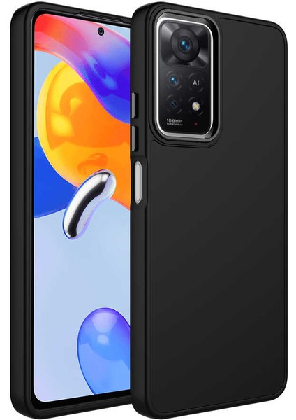 Case 4U Xiaomi Redmi Note 11 Pro 5G Kılıf Metal Çerçeve Hassas Butonlu Renkli Içi Kadife Lansman Kılıfı Luna Kapak Siyah