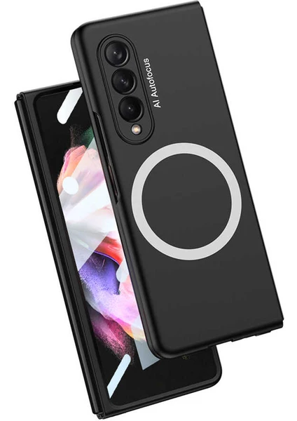 Case 4U Samsung Galaxy Z Fold 3 Uyumlu Kılıf Wireless Şarj Özellikli Kıpta Magsafe Kapak Siyah