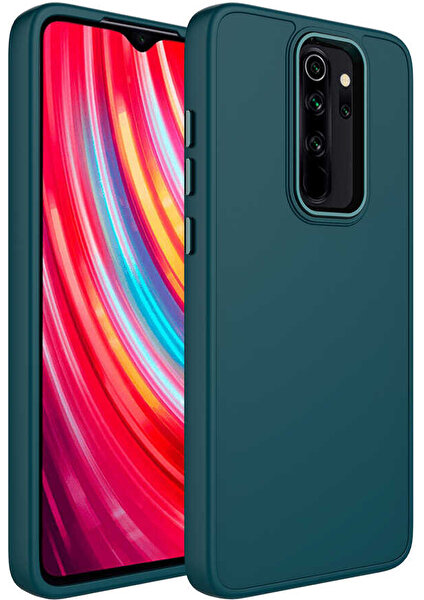 Case 4U Xiaomi Redmi Note 8 Pro Kılıf Metal Çerçeve Hassas Butonlu Renkli Içi Kadife Lansman Kılıfı Luna Kapak Koyu Yeşil