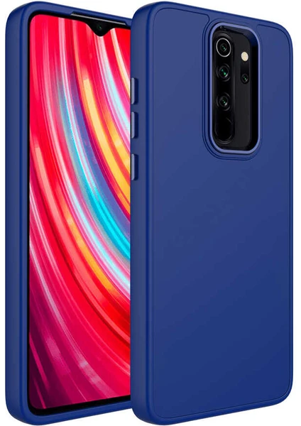 Case 4U Xiaomi Redmi Note 8 Pro Kılıf Metal Çerçeve Hassas Butonlu Renkli Içi Kadife Lansman Kılıfı Luna Kapak Lacivert