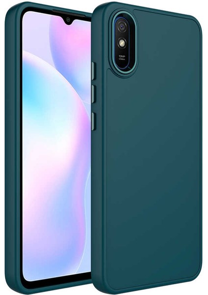 Xiaomi Redmi 9a Kılıf Metal Çerçeve Hassas Butonlu Renkli Içi Kadife Lansman Kılıfı Luna Kapak Koyu Yeşil