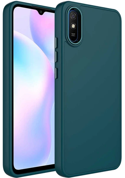 Case 4U Xiaomi Redmi 9a Kılıf Metal Çerçeve Hassas Butonlu Renkli Içi Kadife Lansman Kılıfı Luna Kapak Koyu Yeşil