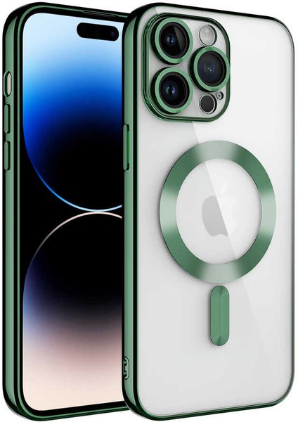 Apple iPhone 11 Pro Max Kılıf Kamera Lens Korumalı Magsafe Şarj Kılıfı Şeffaf Renkli Yumuşak Demre Kapak Koyu Yeşil