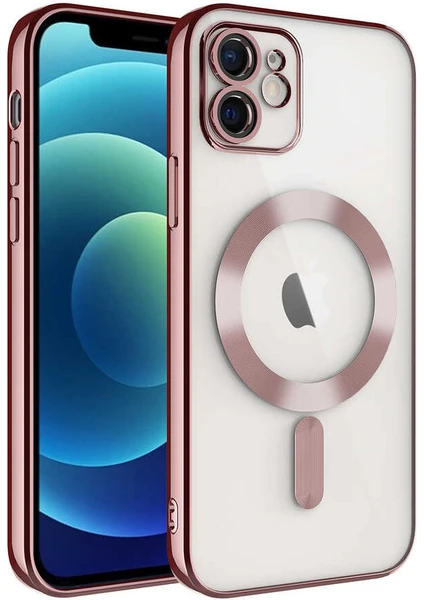 Case 4U Apple iPhone 11 Kılıf Kamera Lens Korumalı Magsafe Şarj Kılıfı Şeffaf Renkli Yumuşak Demre Kapak Rose Gold