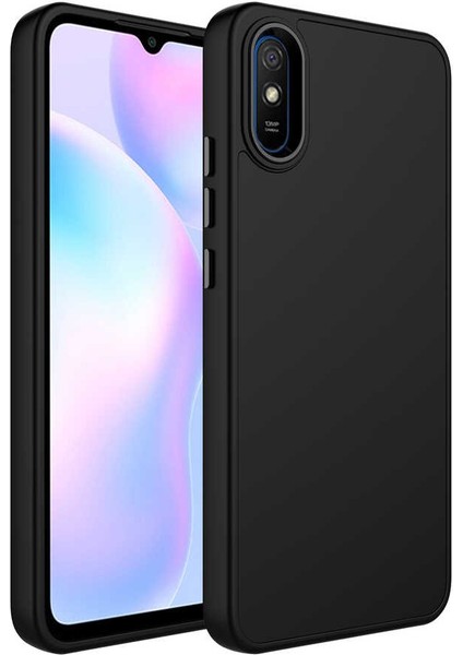 Xiaomi Redmi 9a Kılıf Metal Çerçeve Hassas Butonlu Renkli Içi Kadife Lansman Kılıfı Luna Kapak Siyah