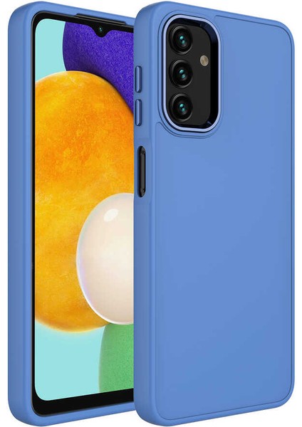 Samsung Galaxy A13 4g Uyumlu Kılıf Metal Çerçeve Hassas Butonlu Renkli Içi Kadife Lansman Kılıfı Luna Kapak Lavanta Grisi