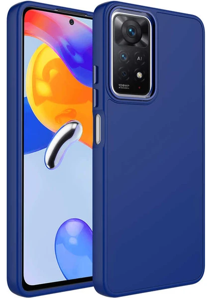 Case 4U Xiaomi Redmi Note 11 Kılıf Metal Çerçeve Hassas Butonlu Renkli Içi Kadife Lansman Kılıfı Luna Kapak Lacivert