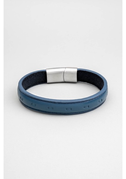 Mavi Deri 21 cm Erkek Çelik Bileklik