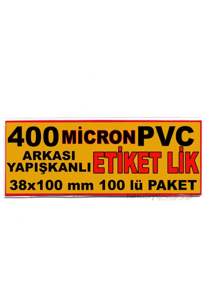 400 Micron PVC Malzeme Arkası Yapışkan Bantlı Raf Önü Etiketlik 38x100 mm 100 lü Pk