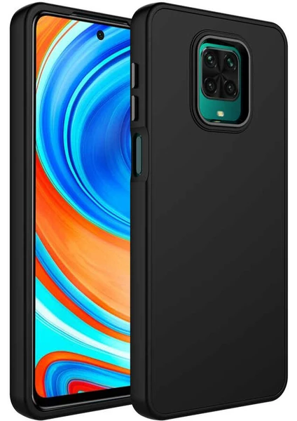 Case 4U Xiaomi Redmi Note 9 Pro Kılıf Metal Çerçeve Hassas Butonlu Renkli Içi Kadife Lansman Kılıfı Luna Kapak Siyah