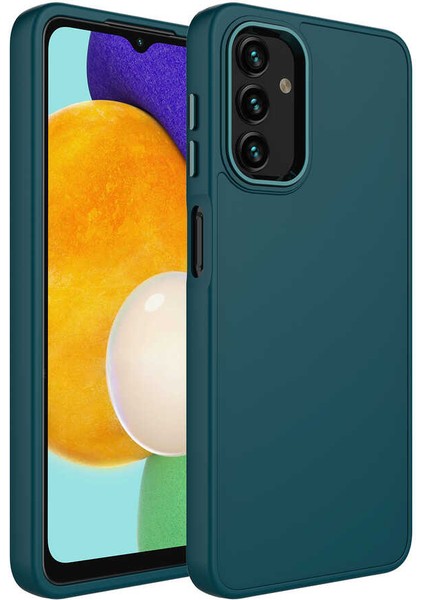 Samsung Galaxy A13 4g Uyumlu Kılıf Metal Çerçeve Hassas Butonlu Renkli Içi Kadife Lansman Kılıfı Luna Kapak Koyu Yeşil
