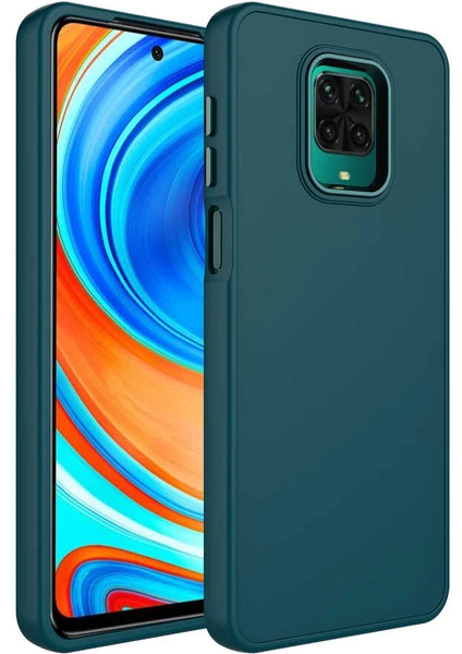 Case 4U Xiaomi Redmi Note 9 Pro Kılıf Metal Çerçeve Hassas Butonlu Renkli Içi Kadife Lansman Kılıfı Luna Kapak Koyu Yeşil